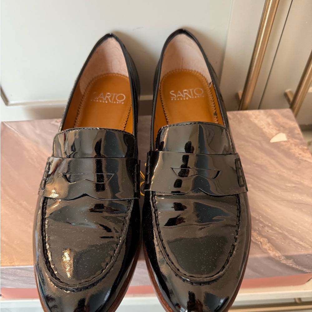Franco Sarto Black Patent Leather Loafers Flats